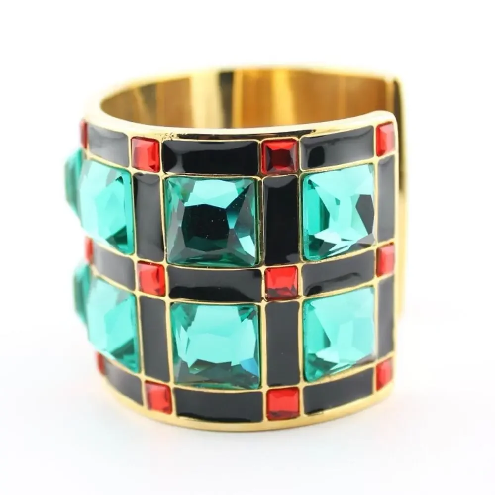 Kate Spade Lewitt Squares Gold Green Red Enamel Cuff Bracelet - Picture 3 of 9
